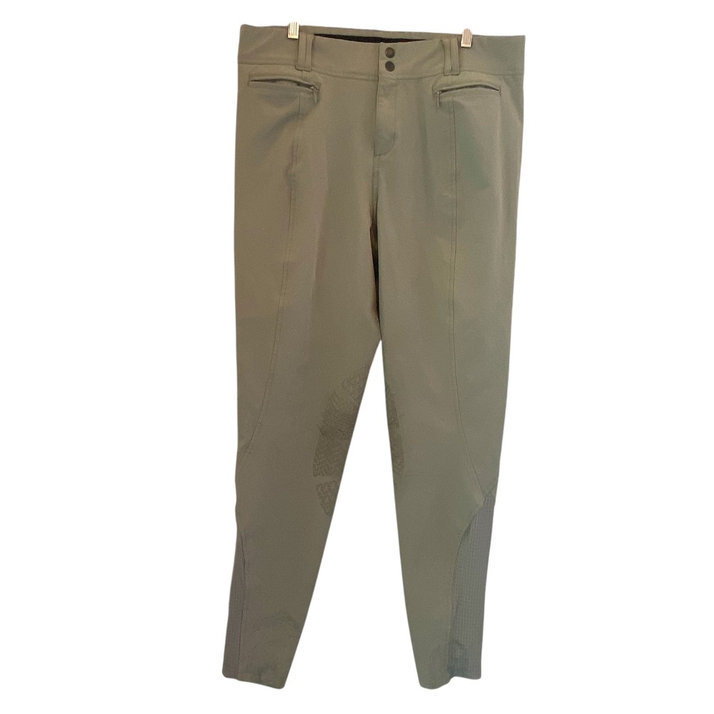 Kerrits Equestrian Riding Pants Knee Patch Pull On XL Khaki‎ Beige Green STAINS